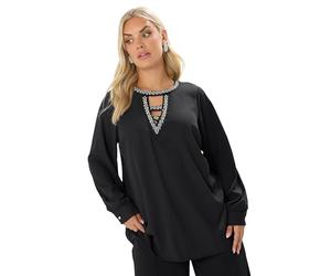 Yours Curve Diamante Keyhole Blouse - Women's - Plus Size Curve Black