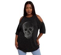 Yours Curve Diamante Skull Cold Shoulder Top - Women's - Plus Size Curve Black