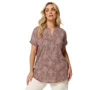 Yours Curve Diamond Print Notch Neck Top - Women's - Plus Size Curve Burnt Orange