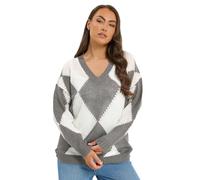 Yours Curve Diamond V-Neck Soft Touch Jumper - Women's - Plus Size Curve Grey