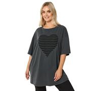 Yours Curve Distressed Heart T-Shirt - Women's - Plus Size Curve Grey