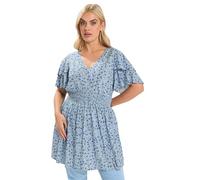 Yours Curve Ditsy Floral Flutter Sleeve Top - Women's - Plus Size Curve Blue