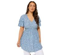 Yours Curve Ditsy Floral Flutter Sleeve Top - Women's - Plus Size Curve Blue