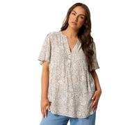 Yours Women's Floral Notch Neck Top in Natural | Size: 22-24 Yours Natural 22-24