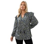 Yours Curve Ditsy Floral Print Frill Top - Women's - Plus Size Curve Blue