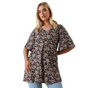 Yours Curve Ditsy Floral Print Pleat Front Top - Women's - Plus Size Curve Black