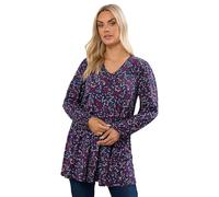 Yours Curve Ditsy Floral Print Pleat Front Top - Women's - Plus Size Curve Red