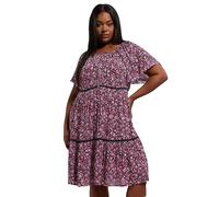 Yours Curve Ditsy Floral Print Tie Neck Mini Dress - Women's - Plus Size Curve Pink