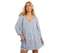 Yours Curve Ditsy Floral Print Tie Neck Top - Women's - Plus Size Curve Blue