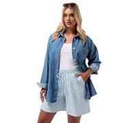 Yours Curve Ditsy Floral Textured Shorts - Women's - Plus Size Curve Blue