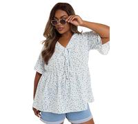 Yours Curve Ditsy Floral Tie Front Peplum Top - Women's - Plus Size Curve Light Blue