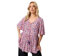 Yours Curve Ditsy Pink Tie Neck Top - Women's - Plus Size Curve