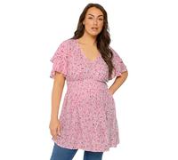 Yours Curve Ditsy Print Flutter Sleeve Top - Women's - Plus Size Curve Pink