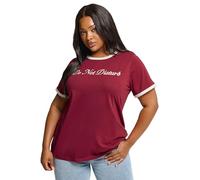 Yours Curve 'Do Not Disturb' Embroide Slogan Ringer T-Shirt - Women's - Plus Size Curve Red