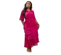 Yours Curve Dobby Frill Maxi Dress - Women's - Plus Size Curve Bright Pink