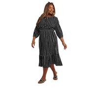 Yours Curve Dot Print Tie Front Midi Dress - Women's - Plus Size Curve Black