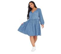 Yours Curve Dot Print Tie Neck Dress - Women's - Plus Size Curve Blue
