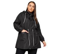Yours Curve Drawstring Lightweight Breathable Shower Resistant Hooded Parka Jacket - Women's - Plus Size Black 38-40