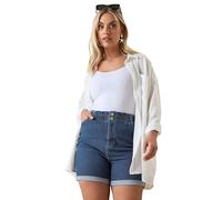 Yours Curve Elasticated Waist Turn Up Denim Shorts - Women's - Plus Size Curve Mid Blue