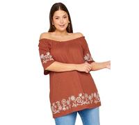 Yours Curve Embroidered Detail Bardot Top - Women's - Plus Size Curve Orange