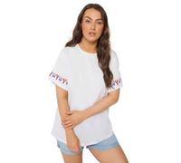 Yours Curve Embroidered Lobster Sleeve Detail T-Shirt - Women's - Plus Size Curve White