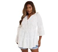 Yours Curve Embroidered Tie Front Smock Blouse - Women's - Plus Size Curve White