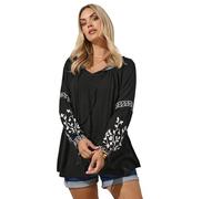 Yours Curve Embroidered Tie Front Top - Women's - Plus Size Curve Black