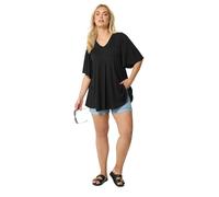 Yours Curve Essential Cotton Angel Sleeve Swing Soft Stretch Short Sleeve V-Neck Tee T-Shirt Top - Women's - Plus Size Black