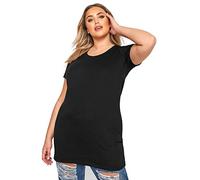 Yours Curve Essential Cotton Longline Soft Stretch Short Sleeve Scoop Neck Tee T-Shirt - Women's - Plus Size Black 38-40