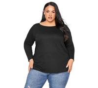 Yours Curve Essential Cotton Soft Stretch Long Sleeve Scoop Neck Tee T-Shirt - Women's - Plus Size Black 16