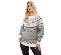 Yours Curve Fairisle Bow Jumper - Women's - Plus Size Curve Grey
