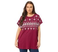 Yours Curve Fairisle Glitter Embellished Novelty Christmas T-Shirt - Women's - Plus Size Curve Red