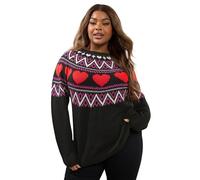 Yours Curve Fairisle Heart Knitted Jumper - Women's - Plus Size Curve Black