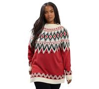 Yours Curve Fairisle Knitted Jumper - Women's - Plus Size Curve Red