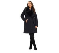 Yours Women's Faux Fur Collar Long Line Coat in Black | Size: 20
