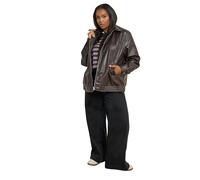 Yours Curve Faux Leather Bomber Jacket - Women's - Plus Size Curve Brown