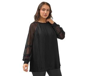 Yours Curve Faux Leather Trim Blouse - Women's - Plus Size Curve Black