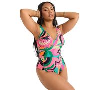 Yours Curve Floral Abstract Print Plunge Swimsuit - Women's - Plus Size Curve Pink
