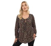 Yours Curve Floral Bow Tie Front Peplum Top - Women's - Plus Size Curve Black