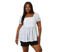 Yours Curve Floral Broderie Anglaise Peplum Top - Women's - Plus Size Curve White