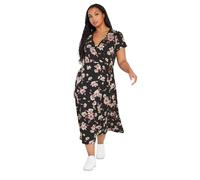 Yours Curve Floral Buckle Detail Midi Dress - Women's - Plus Size Curve Black