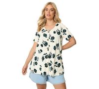 Yours Women's Floral Button Front Ribbed Swing Top in Cream | Size: 22-24 Yours Cream 22-24