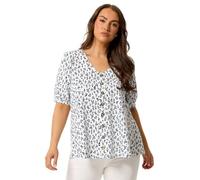 Yours Curve Floral Button Front Top - Women's - Plus Size Curve White