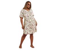 Yours Curve Floral Crochet Trim Tie Neck Mini Dress - Women's - Plus Size Curve Cream