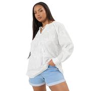 Yours Curve Floral Embroidered Tie Neck Blouse - Women's - Plus Size Curve White