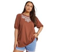 Yours Curve Floral Embroidered Top - Women's - Plus Size Curve Brown