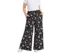 Yours Curve Floral Jersey Wide Leg Trousers - Women's - Plus Size Curve Black