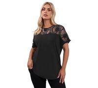 Yours Curve Floral Lace Panel T-Shirt - Women's - Plus Size Curve Black