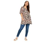 Yours Curve Floral Mesh Sleeve Pleated Top - Women's - Plus Size Curve Black