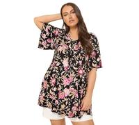 Yours Curve Floral Pleat Front Top - Women's - Plus Size Curve Black